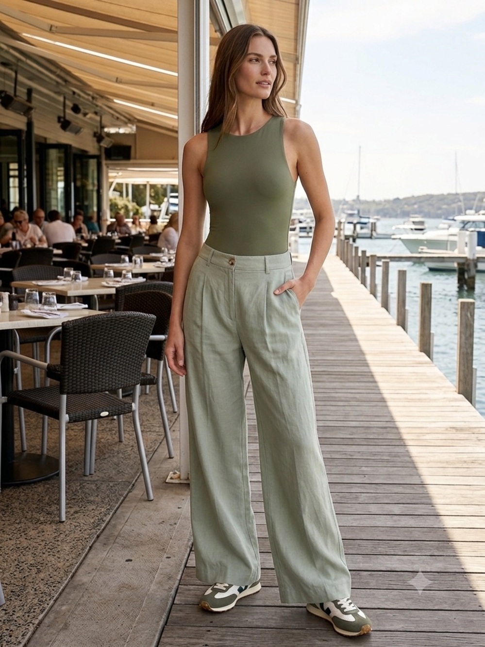 ANR+ by ALP n ROCK Women’s   Light Sage Wide-Leg Pants